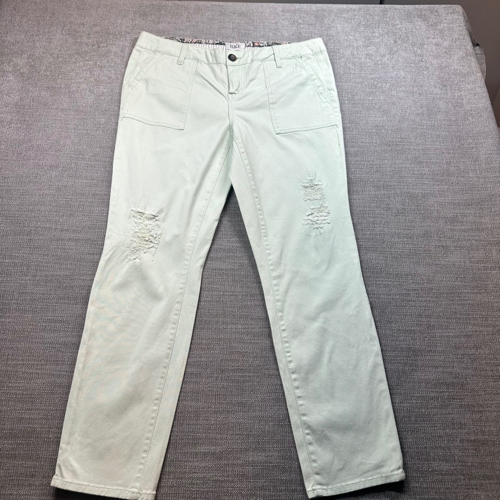 BKE Mollie Ankle Skinny Pants Womens 30 Light Green Distressed Chino Sage